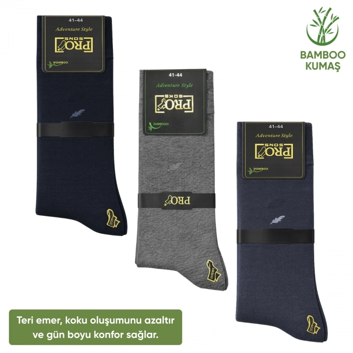 Uyguna-Yakala Bambu Erkek Soket Çorap- 3 Çift - Dikişsiz - Akça - 17652 - Set 1