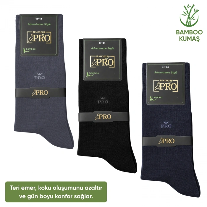 Uyguna-Yakala Bambu Erkek Soket Çorap - 3 Çift - Dikişsiz - Biga - 17619 - Set 1