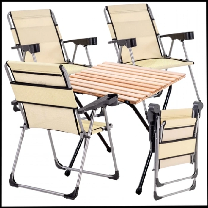 Uyguna-Yakala  Buğday  - 140 KG Taşıma 4 Adet Katlanabilir Kamp Sandalyesi ve Masa Seti Bardaklıklı - RC-A24