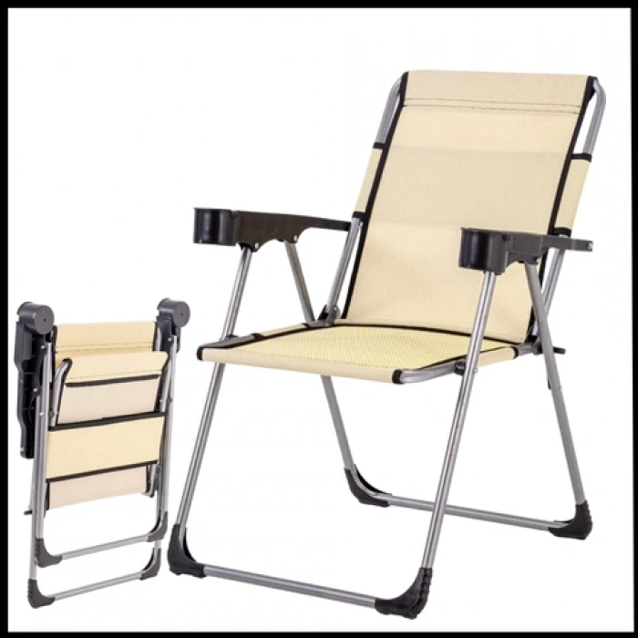 Uyguna-Yakala Buğday Katlanabilir Kamp Sandalyesi Bardaklı-TAB.176