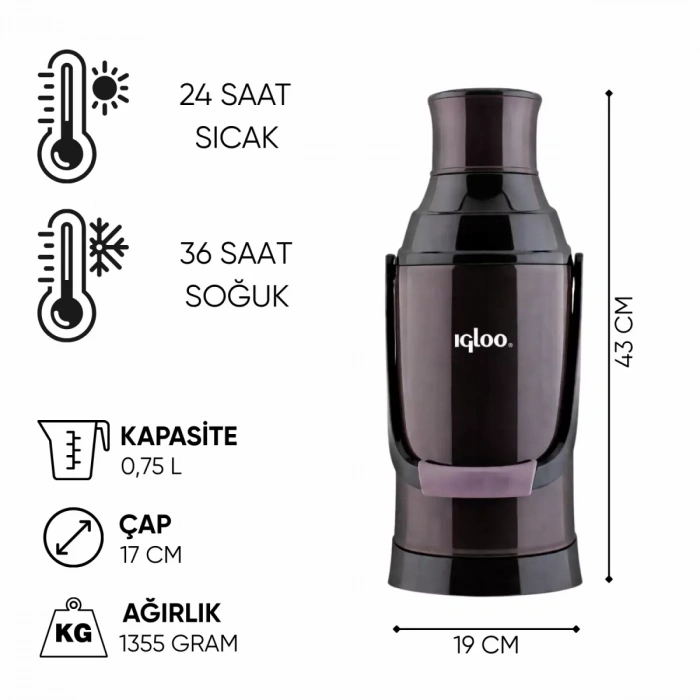 Uyguna-Yakala Cam Termos - Igloo - 3.2 lt - Siyah - 204231