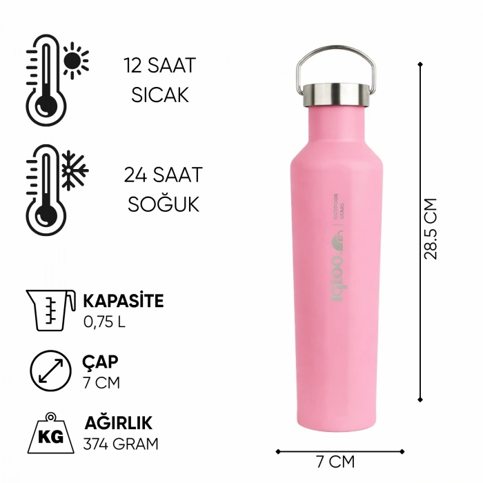 Uyguna-Yakala Çelik Mug Termos - Igloo - Pentagon - 750ml - Pembe - 205792