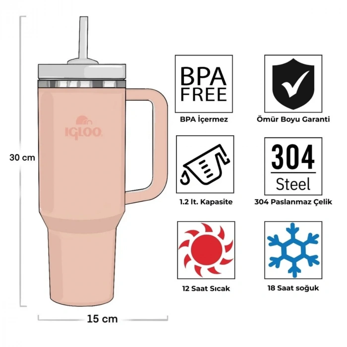 Uyguna-Yakala Çelik Mug Termos - Igloo - Stadler - 1.2 lt - Somon - 205787