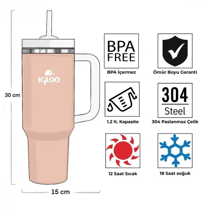Uyguna-Yakala Çelik Mug Termos - Igloo - Stadler - 1.2 lt - Somon/Beyaz - 205787