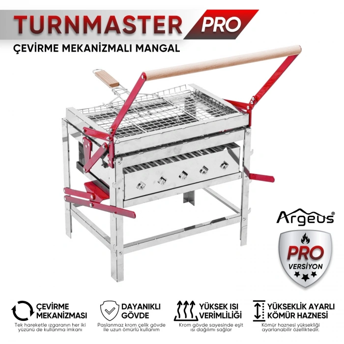 Uyguna-Yakala Çevirme Mekanizmalı Krom Mangal - Yükseklik Ayarlı - Argeus Turnmaster Pro