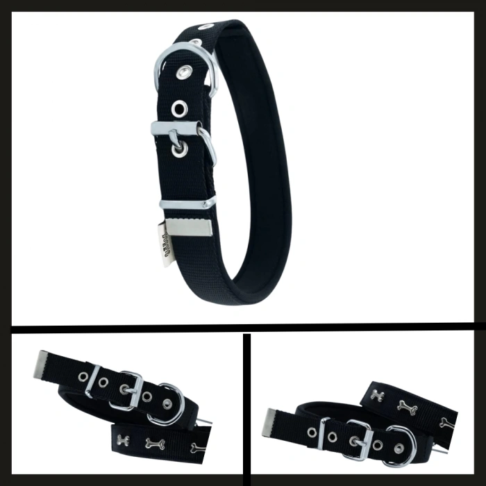 Uyguna-Yakala  Siyah 2.5*42-50 Cm Dokuma Kemikli Boyun Tasması-SMA.357