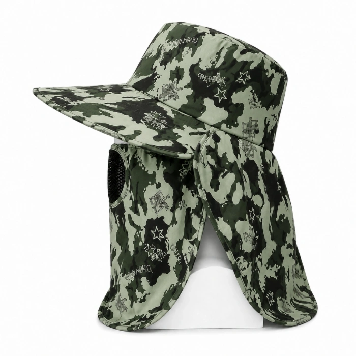 Uyguna-Yakala Ense Korumalı Outdoor Şapka - Maskeli - Kamuflaj (M-6)- Savex