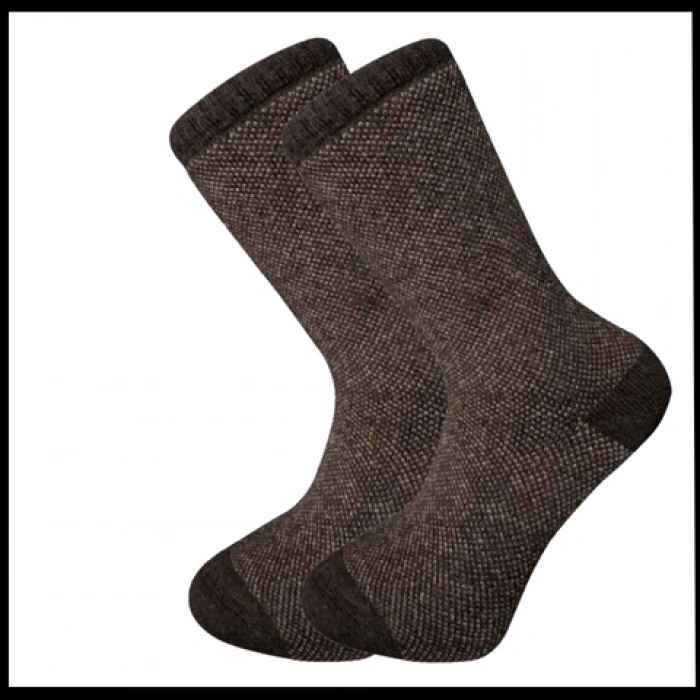 Uyguna-Yakala Erkek Çorabı Kahve Kuzu Yünü Havlu-RAP.385