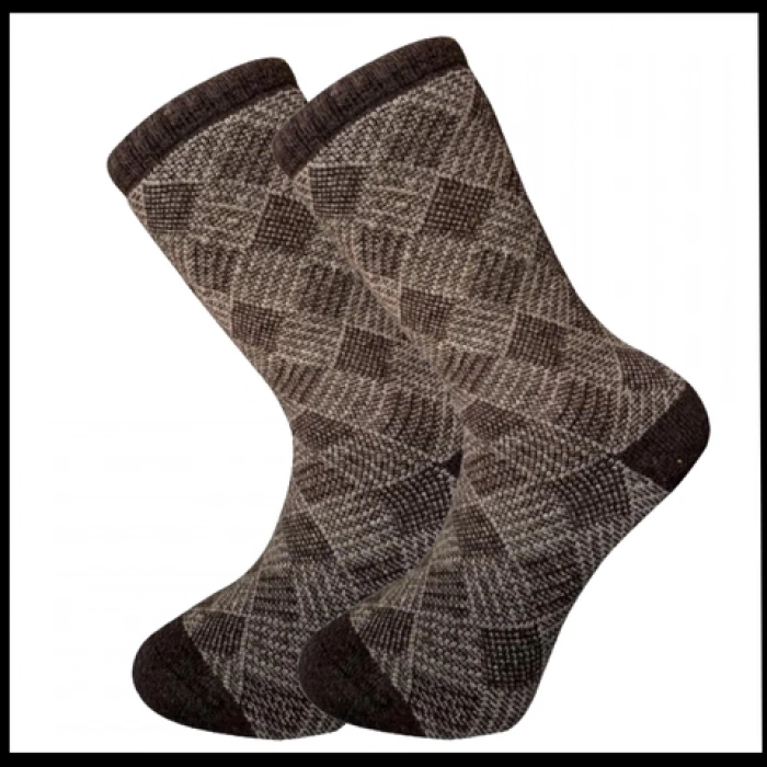 Uyguna-Yakala Erkek Çorabı Kahverengi Kuzu Yünü Havlu -RAP.392