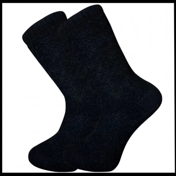 Uyguna-Yakala Erkek Çorabı Siyah Kuzu Yünü Havlu-RAP.389