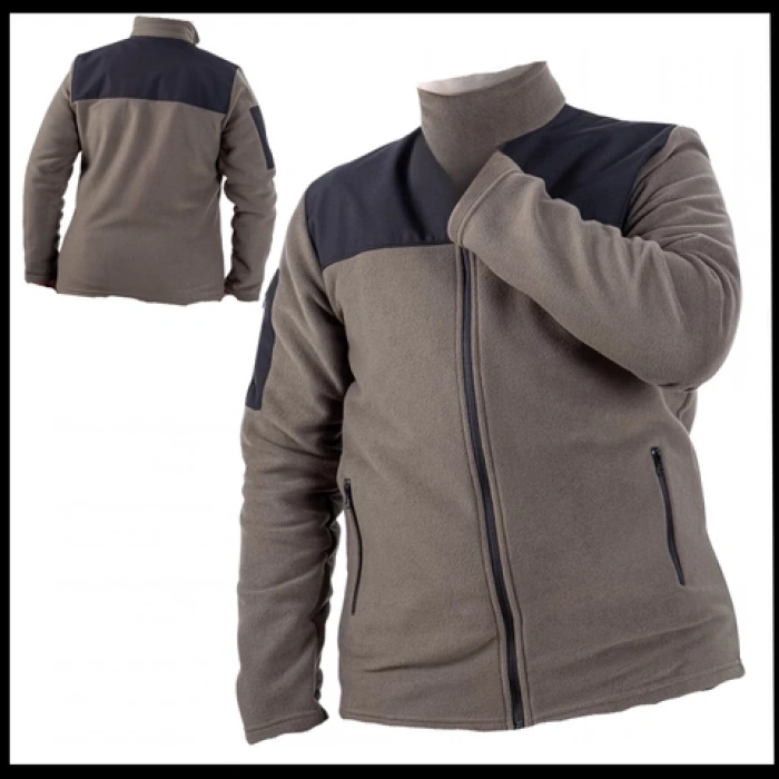 Uyguna-Yakala Fermuarlı Cep Polar Ceket Haki - Yumuşak kabuklu Omuz - KAB.739