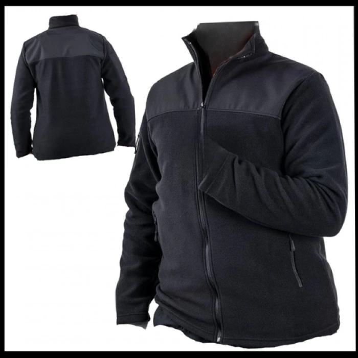 Uyguna-Yakala Fermuarlı Cep Polar Ceket Siyah Softshell Omuz - KAB.738