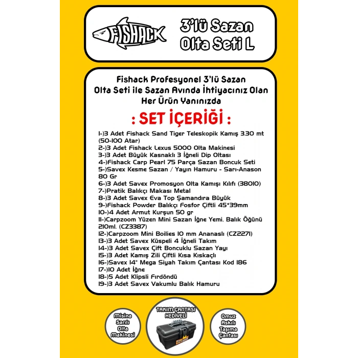 Uyguna-Yakala  3.30MT/50-100GR 3lü Sazan Olta Seti L -LER.075