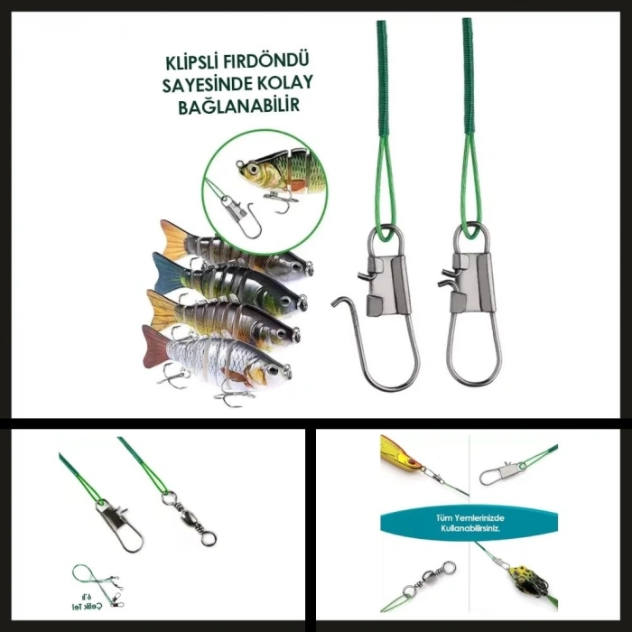 Uyguna-Yakala 6 Adet Fishack Klipsli Fırdöndülü Çelik Tel-MAL.430