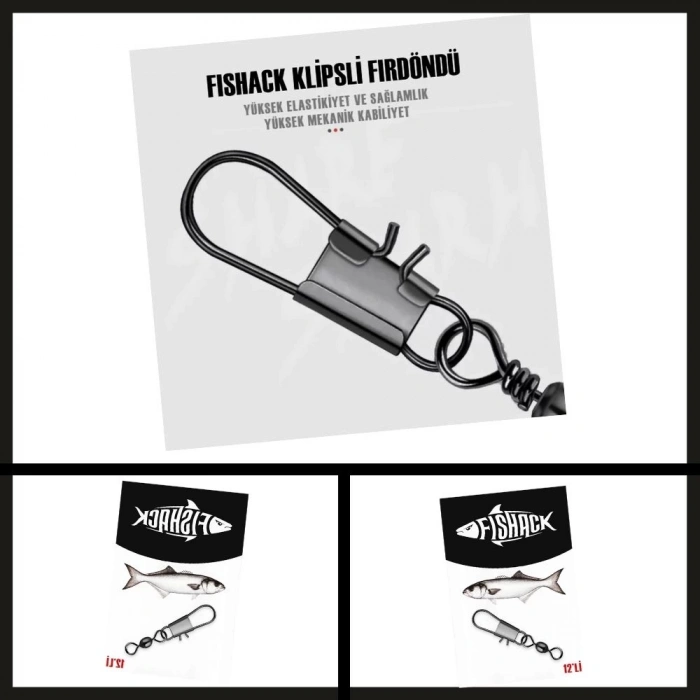 Uyguna-Yakala No: 6 12 Adet Fishack Paslanmaz Klipsli Fırdöndü Füme-RDN.044