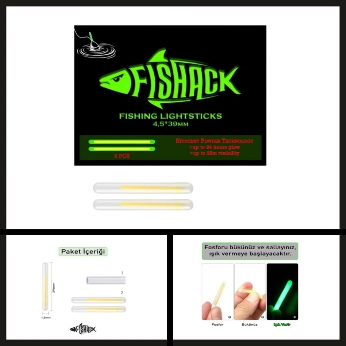 Uyguna-Yakala Çiftli 45*39mm 10 Adet Fishack Powder Balıkçı Fosfor-MAL.427