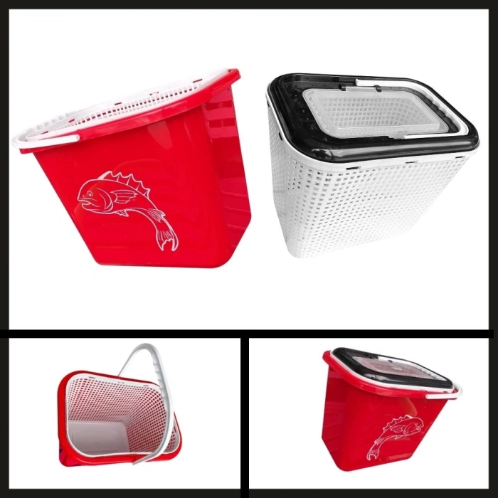 Uyguna-Yakala Fishack Süzgeçli Balıkçı Kovası 15 Lt Kırmızı Kod 179