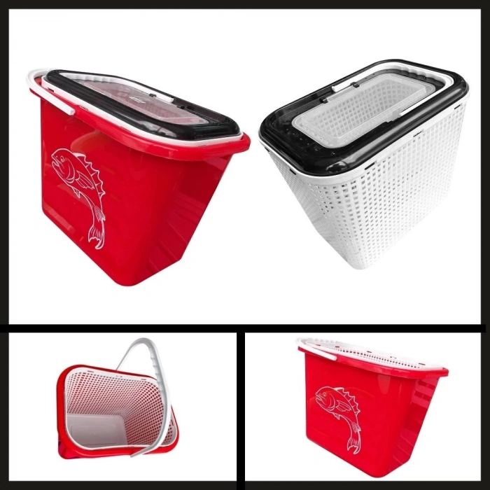 Uyguna-Yakala Fishack Süzgeçli Balıkçı Kovası 15 Lt Kırmızı Kod 179