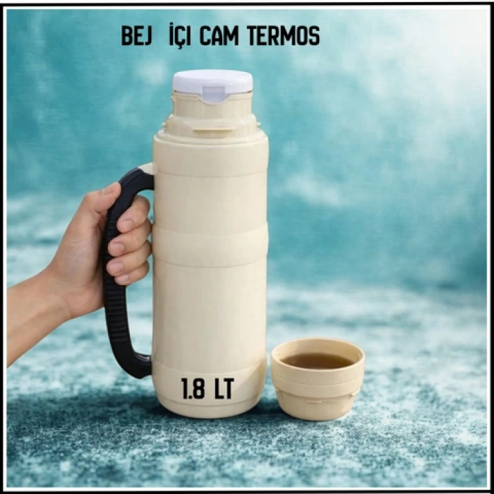 Uyguna-Yakala 1.8 lt - Bej  İçi Cam Termos-ERM.247