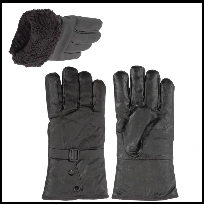 Uyguna-Yakala İçi Peluşlu Siyah Erkek Deri Eldiven - 137-E