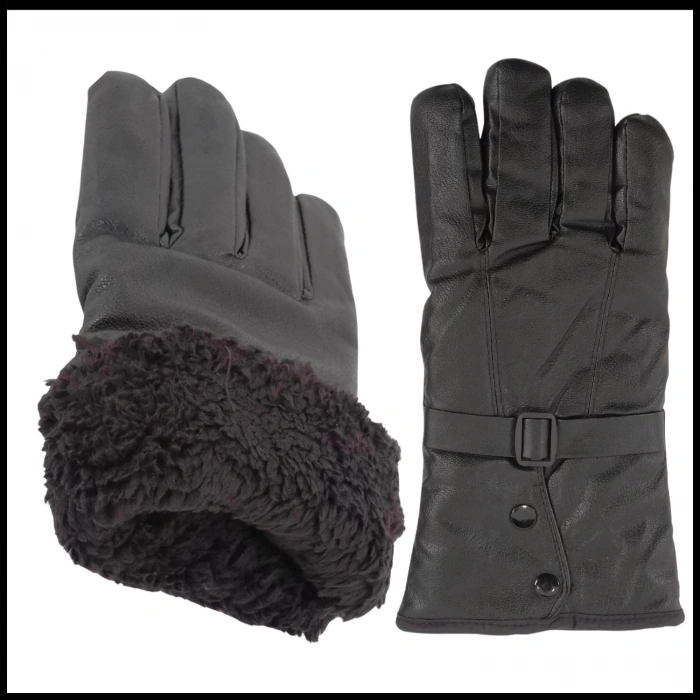 Uyguna-Yakala İçi Peluşlu Siyah Erkek Deri Eldiven - 137-E