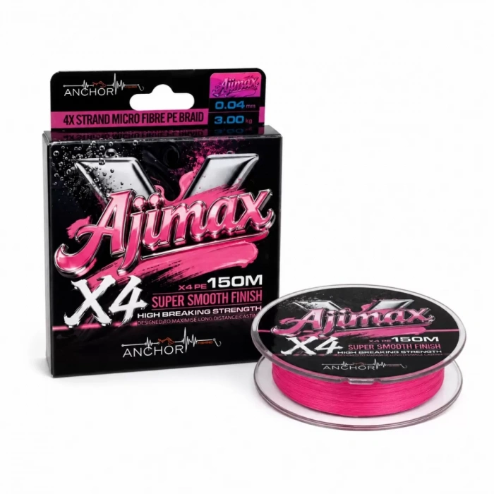Uyguna-Yakala İp Örgü Misina - 4 Kat - Anchor Ajimax 4X - 150mt - Pembe - 0.04mm