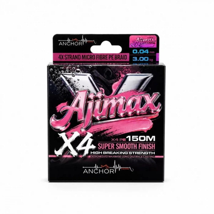 Uyguna-Yakala İp Örgü Misina - 4 Kat - Anchor Ajimax 4X - 150mt - Pembe - 0.04mm