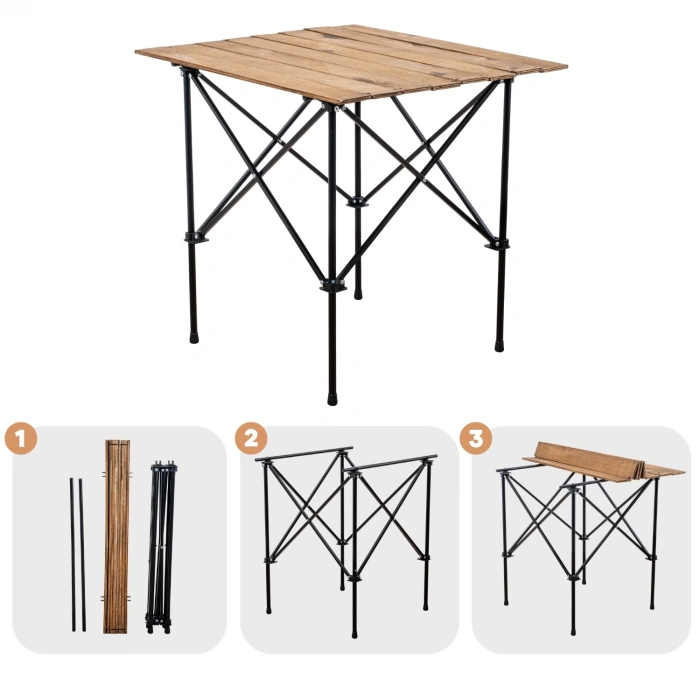 Uyguna-Yakala Katlanabilir Ahşap Kamp ve Piknik Masası - Akordion - (54023)