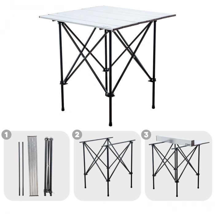 Uyguna-Yakala Katlanabilir Alüminyum Kamp ve Piknik Masası - Akordion - Silver - (54024)
