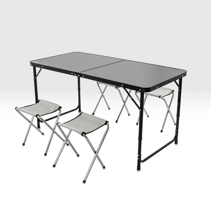 Uyguna-Yakala Katlanabilir Kamp Masası Seti - 4/6 Kişilik - 4 Tabureli - Elevate Plus - Siyah