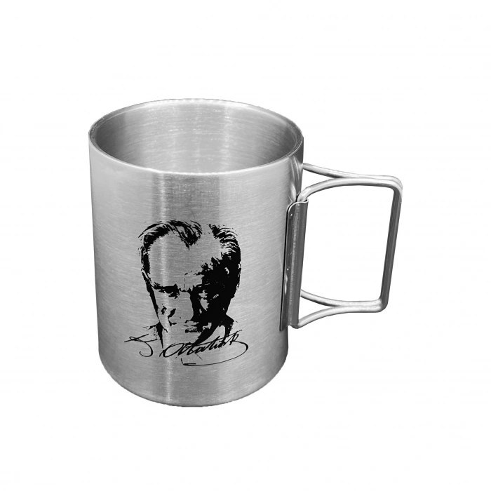 Uyguna-Yakala Katlanabilir Saplı Çelik Kupa Bardak - Orcamp - 180 ml - Atatürk (OUT-1800)