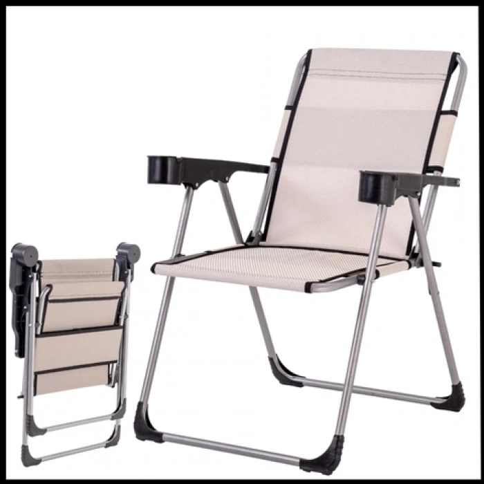 Uyguna-Yakala Kestane Kamp Sandalyesi Katlanabilir Bardaklı-TAB.174