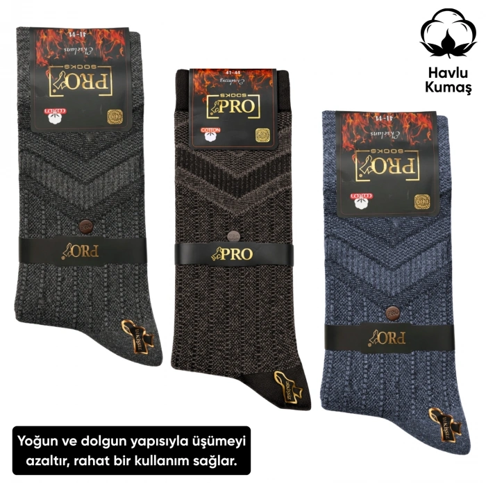 Uyguna-Yakala Kışlık Havlu Erkek Soket Çorap - 3 Çift - Dikişsiz - Olimpus - 14642 - Set 3