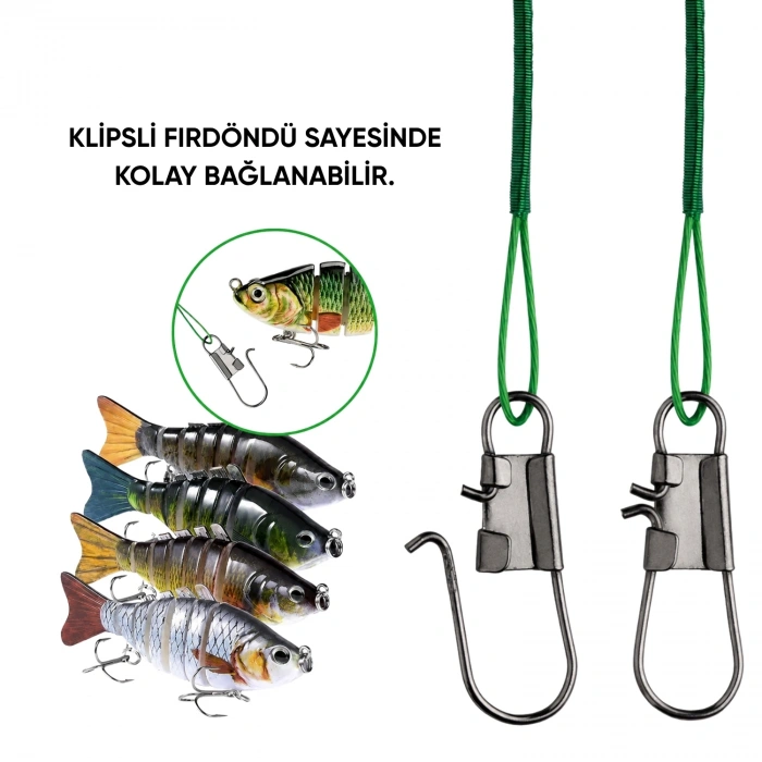 Uyguna-Yakala Klipsli Fırdöndülü Çelik Tel 6lı - Fishack