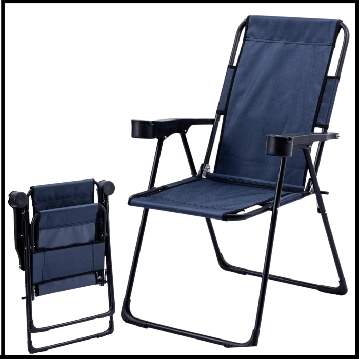 Uyguna-Yakala Lacivert Katlanabilir Kamp Sandalyesi Bardaklıklı - TAB.248