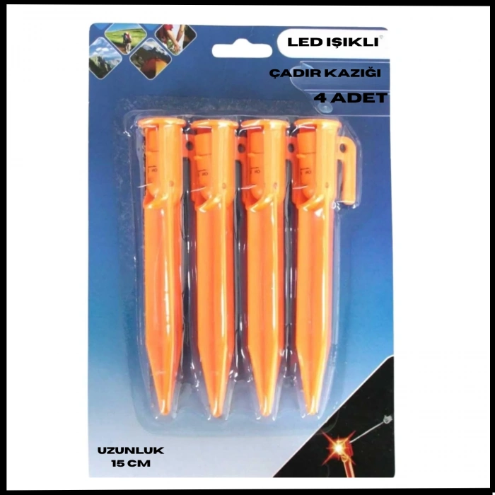 Uyguna-Yakala Led Işıklı - 4 Parça - 15 cm Çadır Kazığı-DIR.158