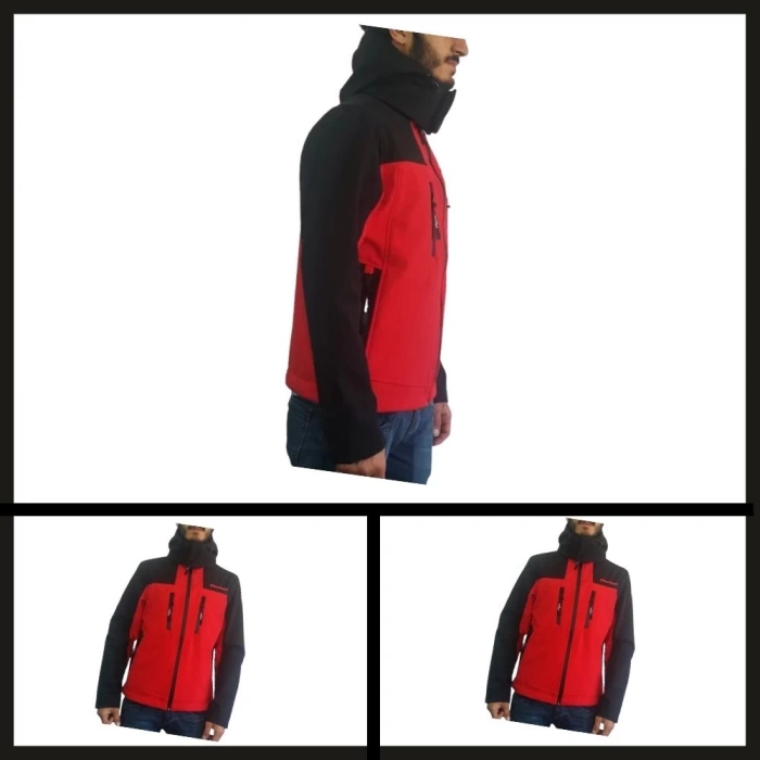 Uyguna-Yakala Siyah Kapşonlu Mont Kırmızı-YIM.116