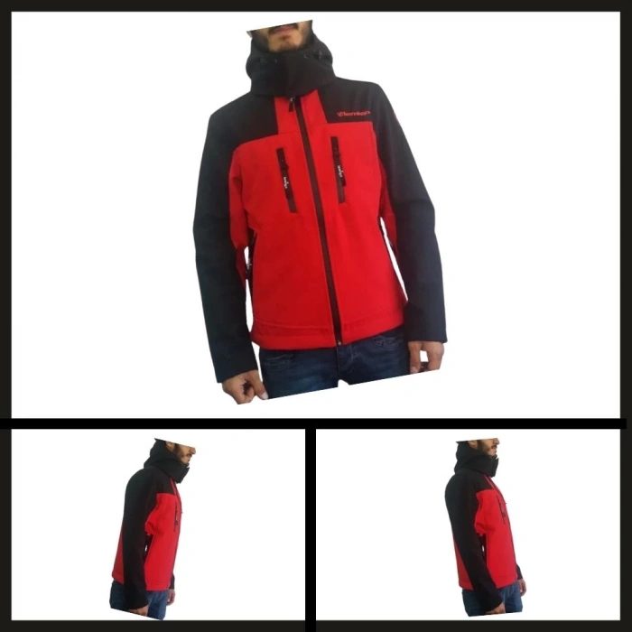 Uyguna-Yakala Siyah Kapşonlu Mont Kırmızı-YIM.116