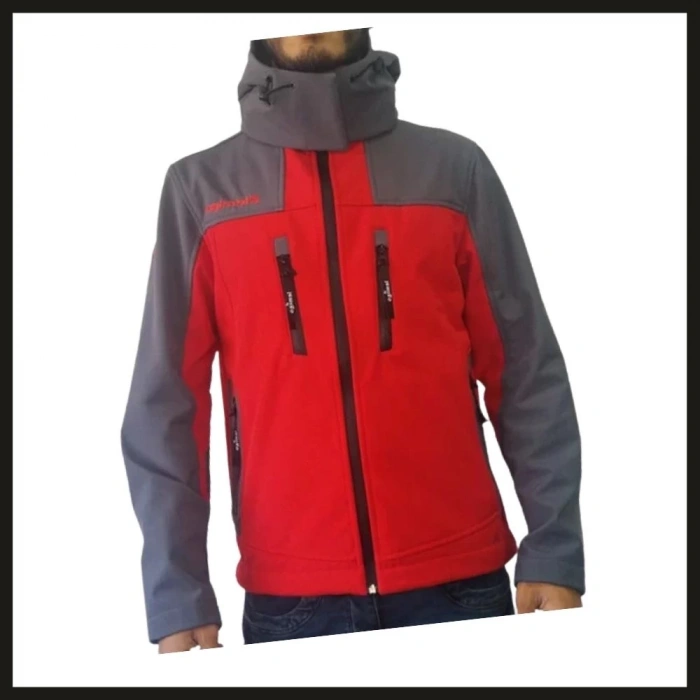 Uyguna-Yakala Lemigo Softshell Kırmızı-gri Kapşonlu Mont
