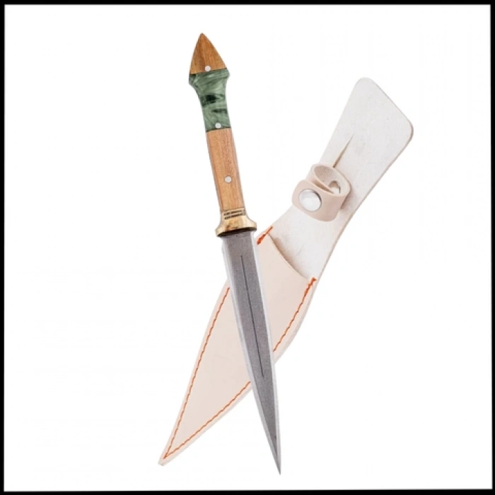 Uyguna-Yakala  Limon Yeşili Büyük Çift Ağızlı Kama - Deri Kılıflı - Epoksi Sap - BIC.027