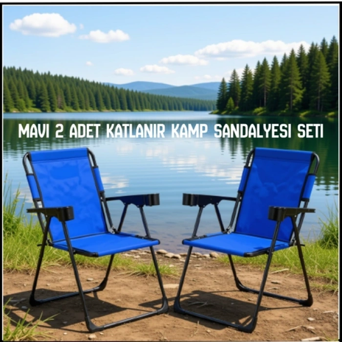 Uyguna-Yakala Mavi 2 Adet Katlanır Kamp Sandalyesi Seti-TAB.363