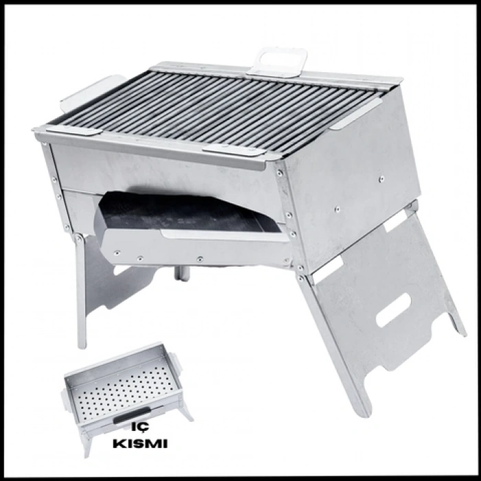 Uyguna-Yakala Mühürleme Izgaralı - Kül Hazneli Katlanır Ayaklı Mangal - Paslanmaz -MLZ.392
