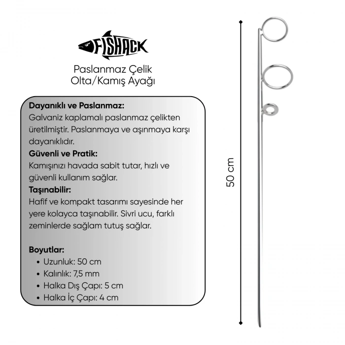 Uyguna-Yakala Olta Kamış Ayağı - Paslanmaz Çelik - Fishack - Galvaniz Kaplamalı - 10lu