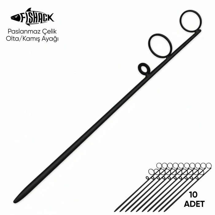 Uyguna-Yakala Olta Kamış Ayağı - Paslanmaz Çelik - Fishack - Siyah - 10lu