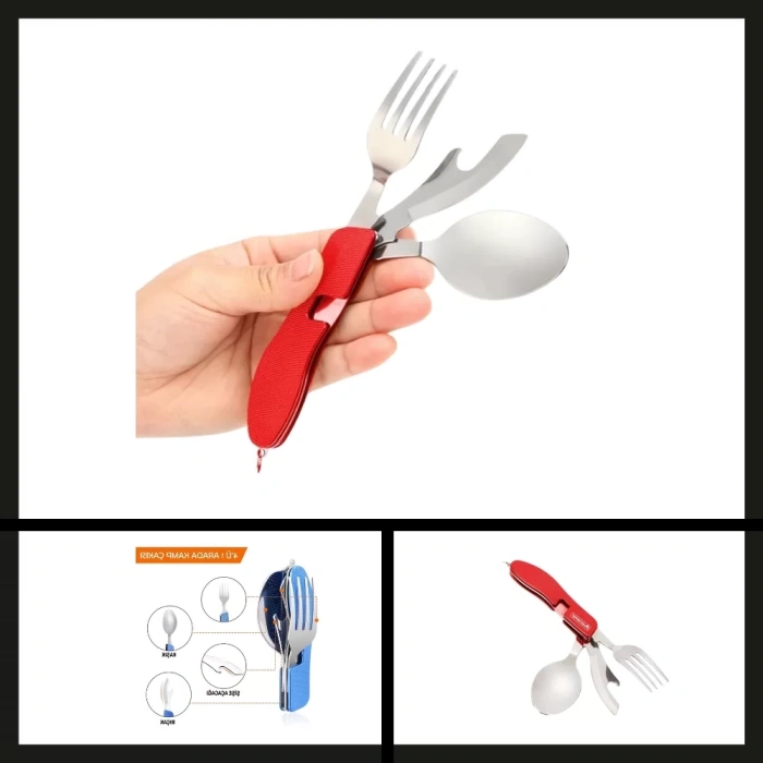 Uyguna-Yakala (out-1350) Orcamp Çatal&kaşık&bıçak Kamp Seti Kırmızı-GER.057