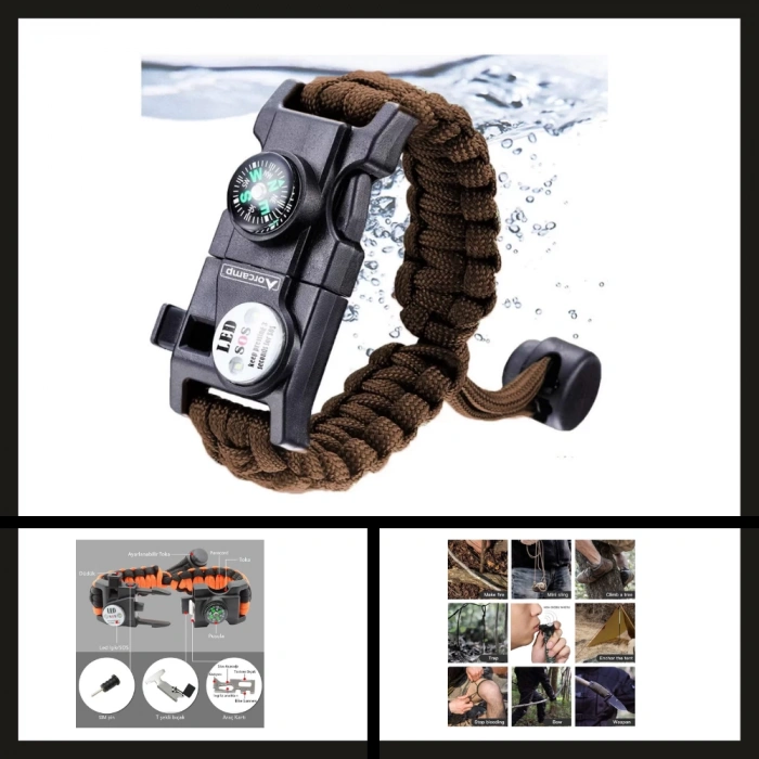 Uyguna-Yakala Kahve Out-4300 Orcamp Paracord Hayatta Kalma Bilekliği-MLZ.199