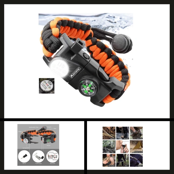 Uyguna-Yakala Turuncu siyah Out-4300 Orcamp Paracord Hayatta Kalma Bilekliği-MLZ.200