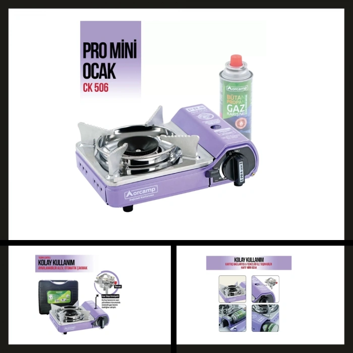 Uyguna-Yakala Mor Ck-506 Tekli Çantalı Mini Portatif Ocak Orcamp-YKT.172