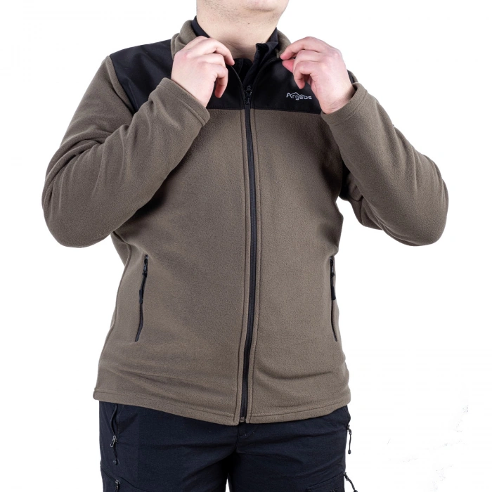 Uyguna-Yakala Fermuarlı Cep Polar Ceket Haki - Yumuşak kabuklu Omuz - KAB.739