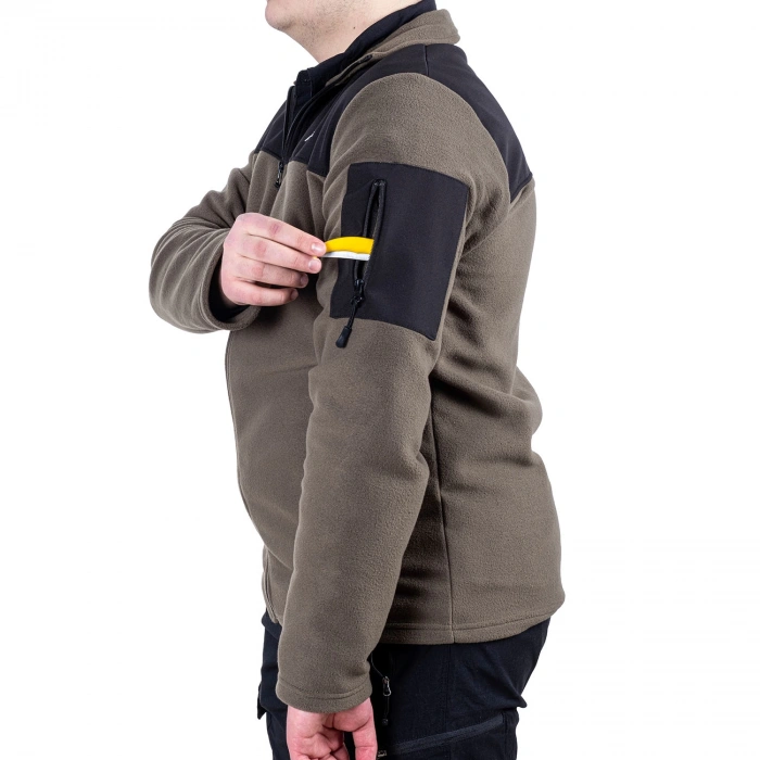 Uyguna-Yakala Fermuarlı Cep Polar Ceket Haki - Yumuşak kabuklu Omuz - KAB.739
